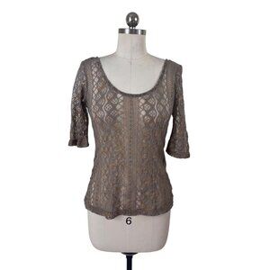 HIP Happening in the Present Top Medium Brown Gold Metallic Lace Whimsigoth Boho
